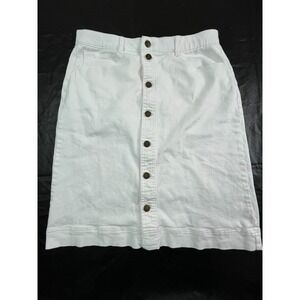 DRAPER JAMES Womens 14 Skirt White Denim Knee Length Button Front Tummy Panels‎